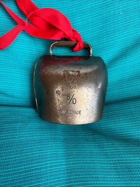 Swiss Made Metal Cowbell with Red Ribbon